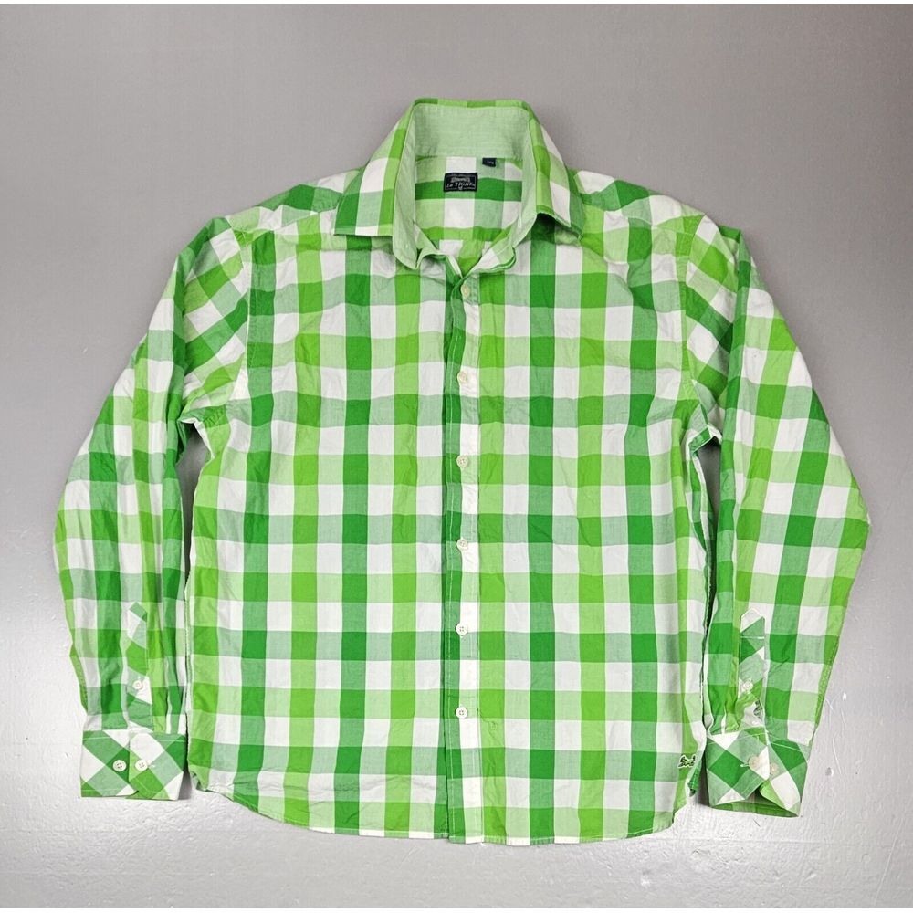 Le Tigre Button Up Shirt‎ Womens Medium. Green White Plaid Casual Dress Shirt